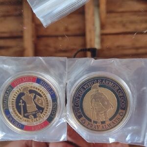 Mint Cased Gold and Blue Armor of God Coin Pair